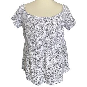 Old Navy Women's XL White Top T-Shirt Blouse Cotton Blend Polka Dot Off Shoulder